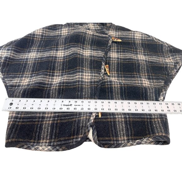 Sundance Wool Coat Poncho Women Large Black Plaid Wesetern Fleece Hoodie Relaxed - Picture 8 of 16
